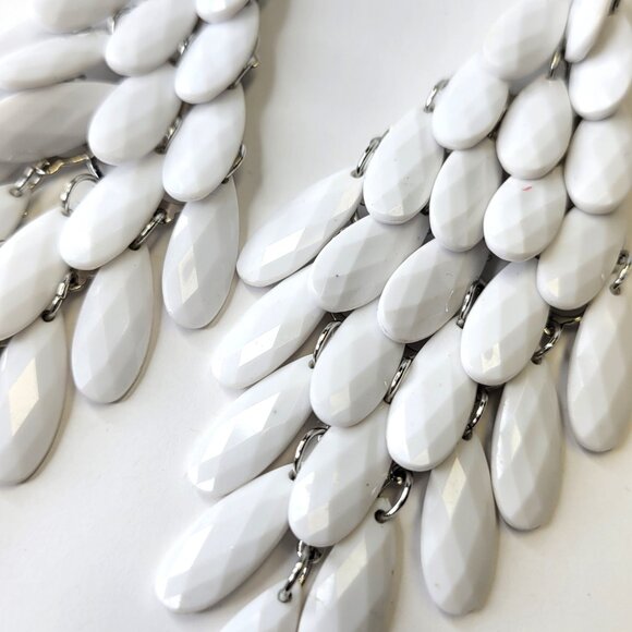 White Glass Bead Long Earrings Chandelier Teardrop Diamond Shape Drop Earrings - Picture 4 of 6